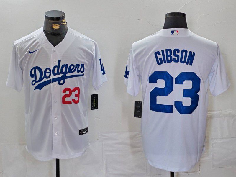 Men Los Angeles Dodgers 23 Gibson White Nike Game 2024 MLB Jersey style 3